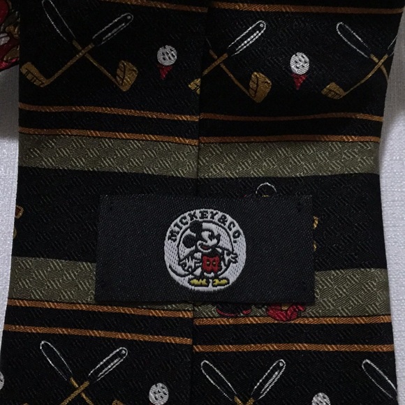Mickey Mouse Goofy Pluto Golfing Silk Necktie Tie - Picture 4 of 7